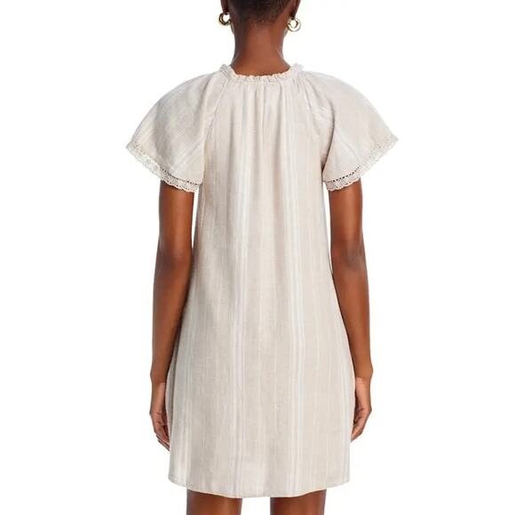 CUPIO WOMENS SIZE LARGE SPLIT NECK RAGLAN SLEEVE MINI DRESS NEUTRAL BEIGE NEW - Picture 2 of 13